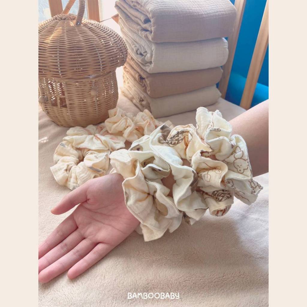 ยางรัดผมโดนัท ลายน่ารัก นุ่มหนา ผ้ามัสลินทอทบ 4 ชั้น สไตล์เกาหลี สินค้าพร้อมส่ง🚚