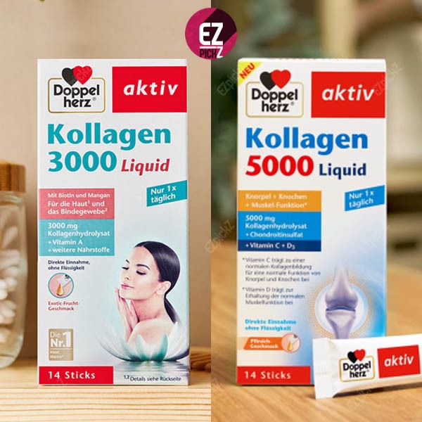 คอลลาเจน3000รสผลไม้EXP.02/2027 และ 5000 รสพีชEXP02/2027 ทานง่ายเพียงวันล่ซอง Doppelherz Kollagen 3.000 Liquid จากเยอรมัน