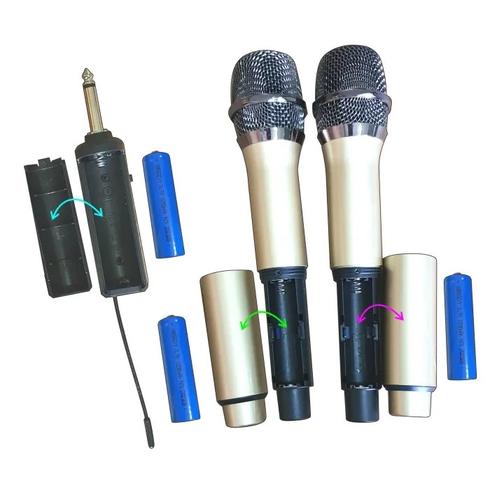 SKG ไมโครโฟนแบบมือถือ แบบคู่ ใช้งานพร้อมกันได้ VHF ไร้สาย รุ่น SK-111 สีทอง