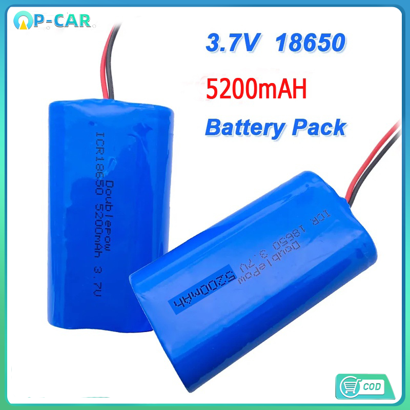 แบตเตอรี่ 18650 2ก้อน 3.7v 5200mah พร้อมแผ่นป้องกัน สายไฟหัวโมเลค2พิน ถ่านชาร์จ โซล่าเซลล์ แบตเตอรี่แพ็ค