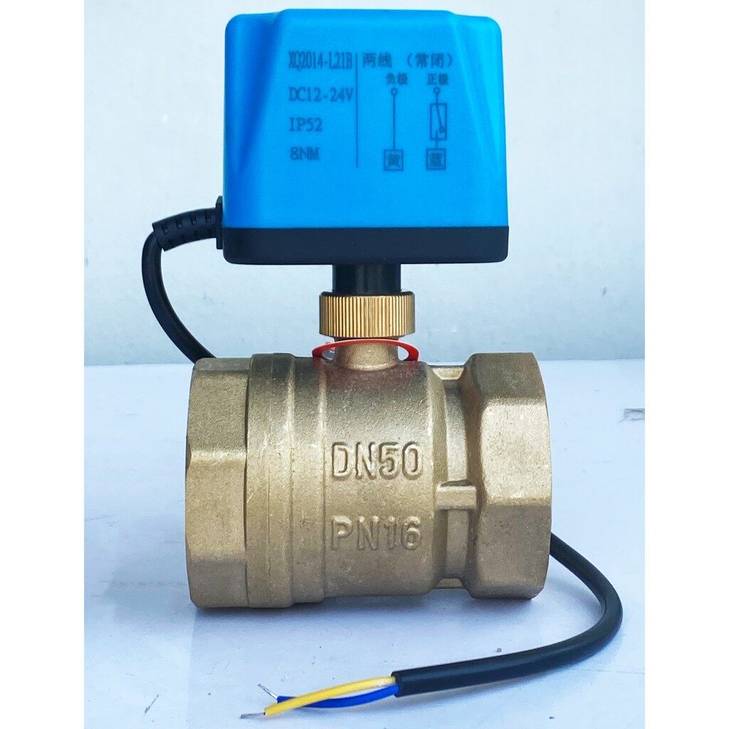 วาล์วฟ้า มอเตอร์วาล์ว บอลวาล์ว 2 สาย เปิดได้ไม่ต้องอาศัยแรงดันนำ้ ทองเหลือง Ball Valve ปกติปิด (NC) จ่ายไฟเปิด หยุดจ่ายไ