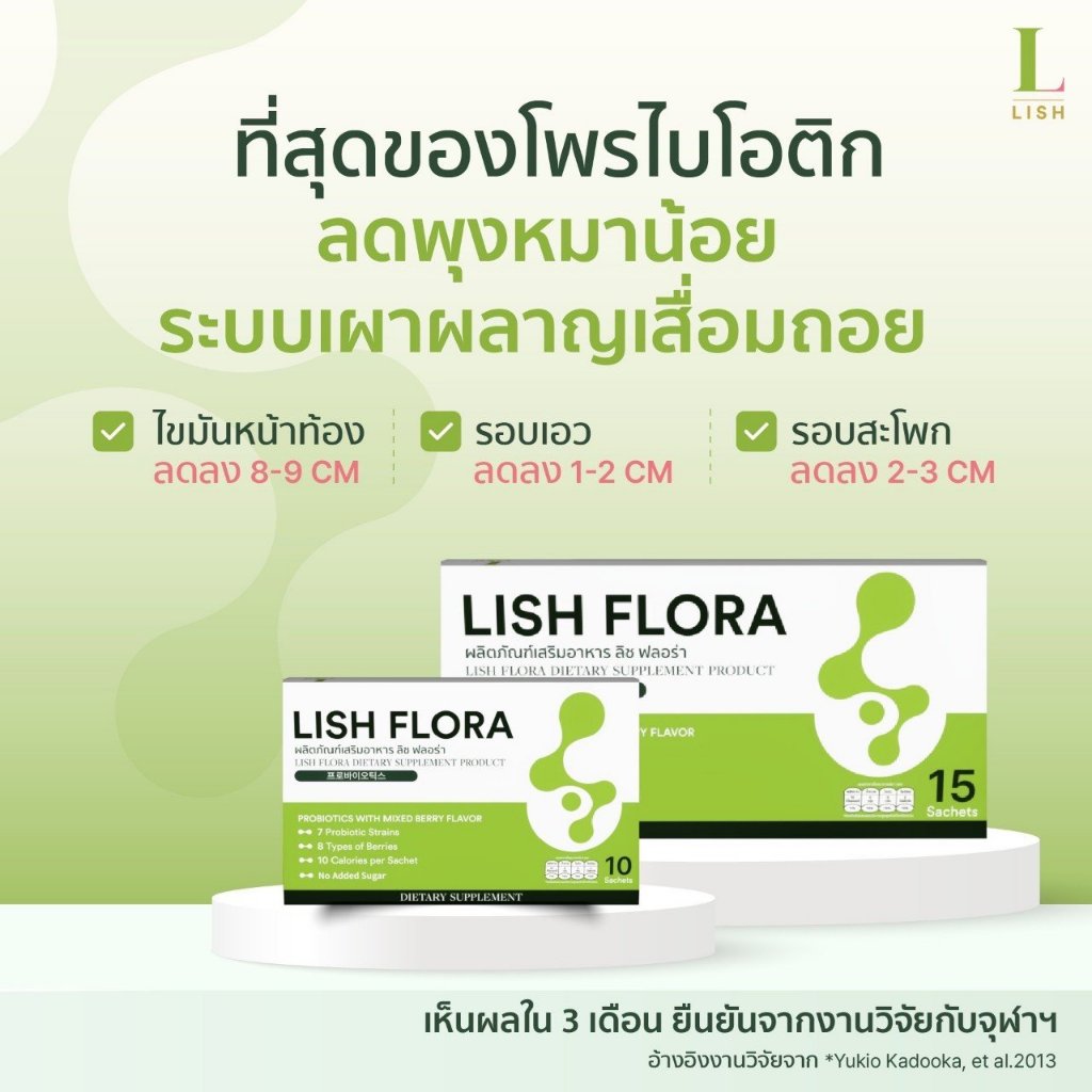 LISH Flora ลิช ฟลอร่า Synbiotics (Probiotics &amp; Prebiotics) ท้องผูก ถ่ายไม่ออก ลำไส้แปรปรวน ลดไขมัน