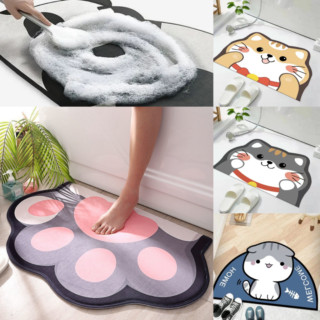 พรมเช็ดเท้า PU (40x60cm) แห้งง่าย มีกันลื่น พรมเช็ดเท้าลายการ์ตูน พรมห้องน้ำ พรมเช็ดเท้ามินิมอล