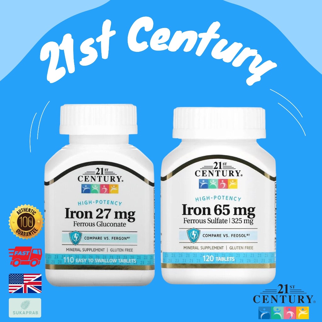 พร้อมส่ง 21st Century High-Potency Iron 27 mg 65 mg ป้องกันโรคโลหิตจาง ลดอาการผมร่วง