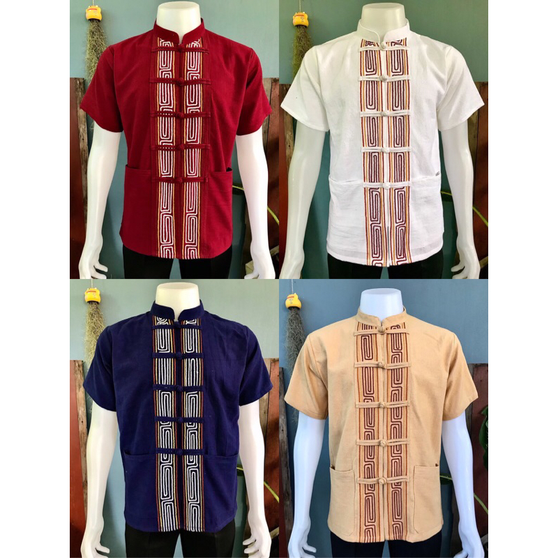 เสื้อผ้าฝ้ายคอจีนแต่งเชือก
