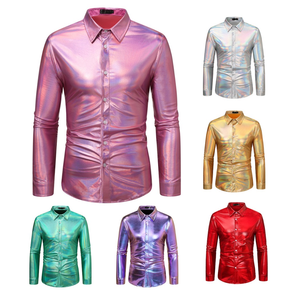 COCO-MAN เสื้อเชิ้ตผู้ชาย มี 4 สี เนื้อผ้ามันวาว เมทาลิก แขนยาว เสื้อแฟนซี ไปงานปาร์ตี้