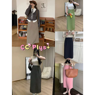 CiCi Plus+(820)กระโปรงยาวผ้าโพลี มีซับใน ดีเทลซิปหลัง แหวกหลัง ทรงสวยเข้ารูป เหมาะกับสาวพลัสไซส์