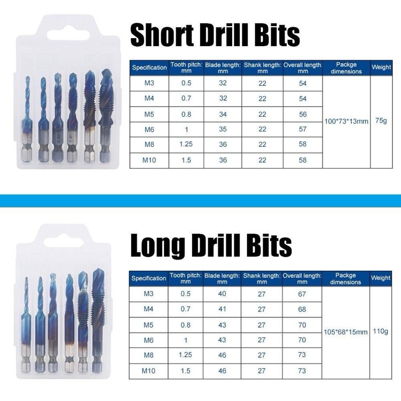 ชุดดอกสว่านต๊าปเกลียว สีฟ้า ต๊าปเกลียว ชุดต๊าปเกลียว M3 M4 M5 M6 M8 M10 ต๊าปเกลียว ต๊าปสกรูเกลียว - รูปที่ 3