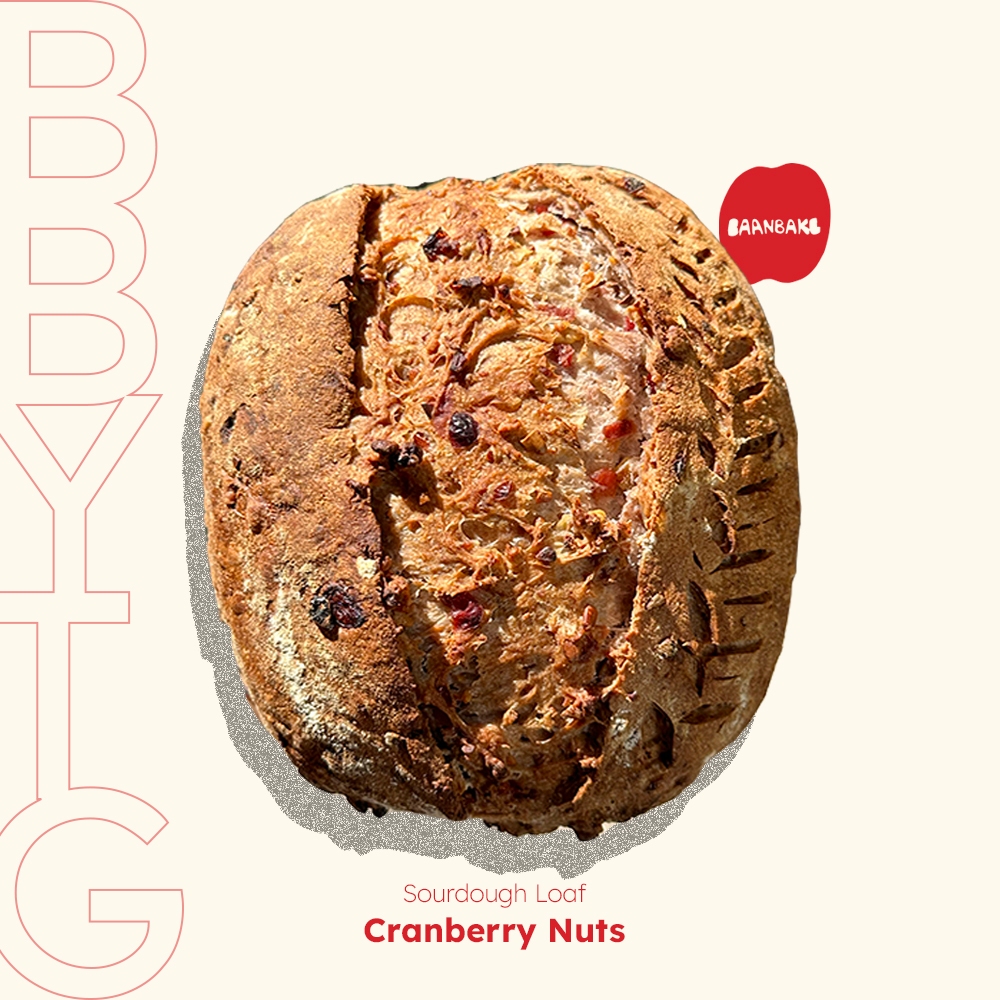 (ส่งพุธที่ 25) Cranberry Walnut Sourdough 750g. (ขนมปังยีสต์ธรรมชาติรสแครนเบอรรี่ ถั่ววอลนัท และเมล็ดทานตะวัน)