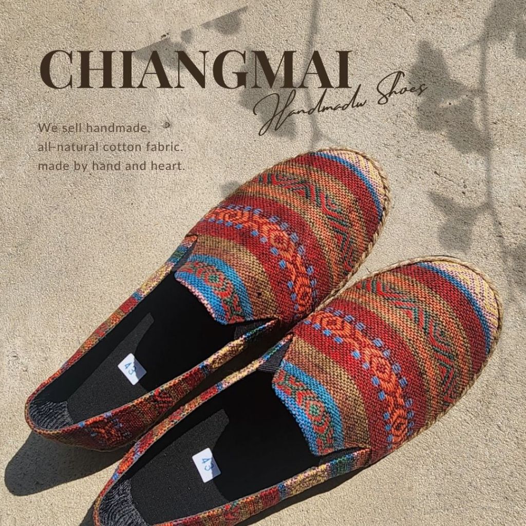 (สำหรับสั่งตัด) ทักแชทเท่านั้น รองเท้าผ้าฝ้าย ลายแม้ว ใส่กับชุดเมือง เชียงใหม่