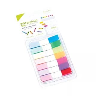 ฟิล์มอินเด็กซ์ ตราช้าง รุ่น 3 สี (60 แผ่น) และ 7 สี (140 แผ่น) แบบใสมีกาวในตัว กาวแน่นไม่ทิ้งคราบ