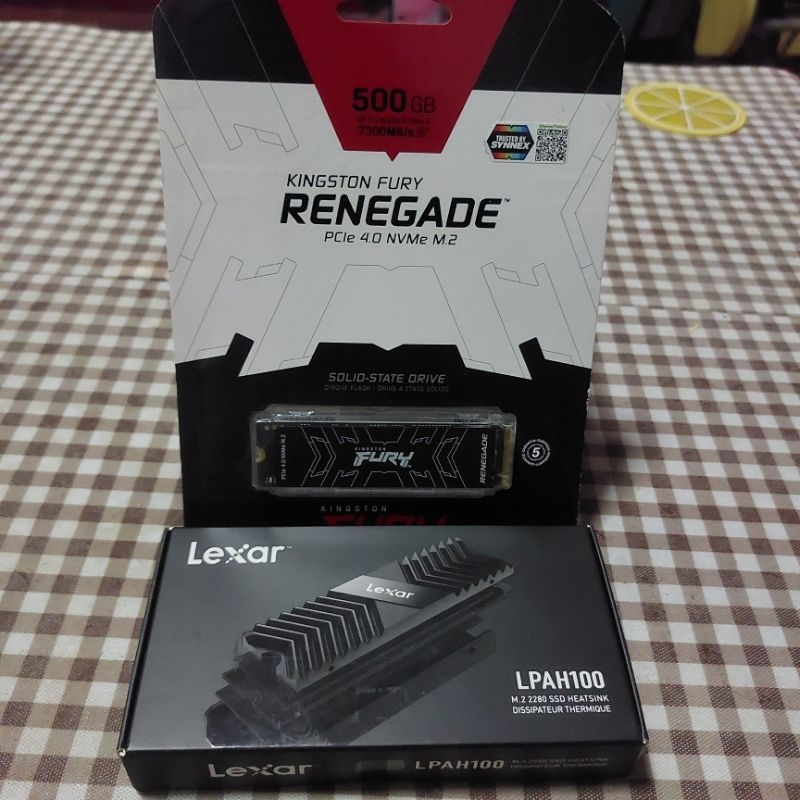 SSD M.2 PCIe 500.GB Kingston Fury Renegade (SFYRS/500G) + 	 Heatsink SSD M.2 2280 LEXAR PAH100