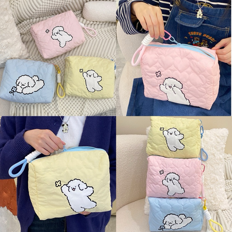 กระเป๋าเครื่องสำอางค์ผ้านุ่ม Puppy มีซิป และสายคล้อง มี 3 สี