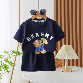 BAKERY05 ชุดเซ็ตเด็ก เสื้อแขนสั้นและกางเกงขาสั้น ชุดเจ้าหมี