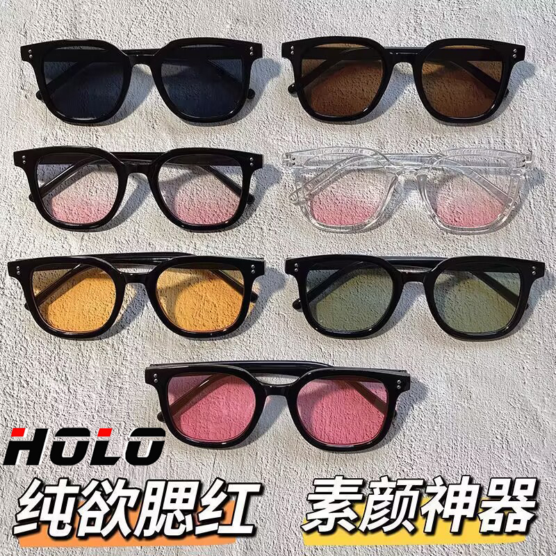 แฟชั่น สีดำ แว่นกันแดด สแควร์ แว่นตากรอบใหญ่ สไตล์เกาหลี เลนส์สีน้ำตาล UV400 ป้องกันรังสี (มี 6 สี)