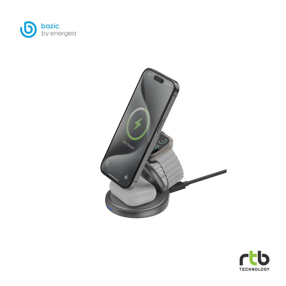 Bazic GoMag Gyre แท่นชาร์จ อะลูมิเนียม ไร้สาย พับได้ Aluminium 3 in 1 Foldable Wireless Charger