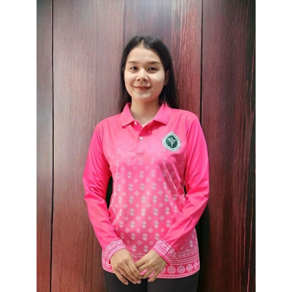 เสื้อ เสื้อโปโล สาธารณสุข พิมพ์ลายดอกรัก ดอกรัก ผ้าไมโครไดเทค แขนยาว