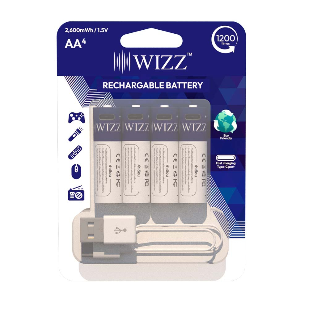 WIZZ Rechargeable Battery ถ่านชาร์จType-C ไม่ง้อแท่นชาร์จ มีมอก.เจ้าแรกเจ้าเดียวในไทย