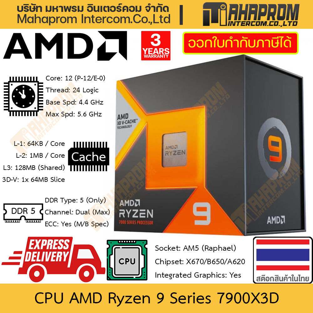 CPU AMD Ryzen 9 7900X3D / 7900X / 7900 AM5 (Raphael) | 12 Cores 24 Threads | Clock 4.4 - 5.6 GHz War