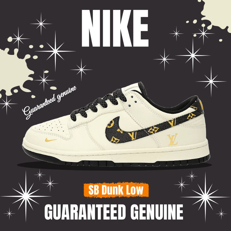 （จัดส่งฟรี）Louis Vuitton x Nike SB Dunk Low"Beige/Black/Gold/LV Monogram" องเท้าผ้าใบ รองเท้า nike XD6188-023