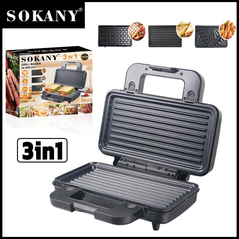 พร้อมส่ง SOKANY 3in1 เครื่องทำวาฟเฟิล สามารถทำแซนวิช วาฟเฟิล สเต็ก ฯลฯ ไม่ติดกระทะ รับประกัน 1ป