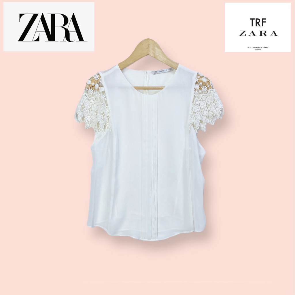 เสื้อ ZARA ผ้าชีฟองเนื้อดี ไซด์ -  M   อก 36-38 ยาว 23 นิ้ว เสื้อทรงสวยน่ารักมาก แขนสวยแต่งลูกไม้  ผ้าดีทิ้งตัวสวย