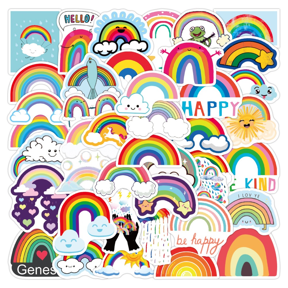 พร้อมส่ง สภาพอากาศ รุ้ง ดวงอาทิตย์ คลาวด์ รุ้ง ฝน sticker weather rainbow สาวกระต่าย สติกเกอร์ กันน้ำ 50ชิ้น