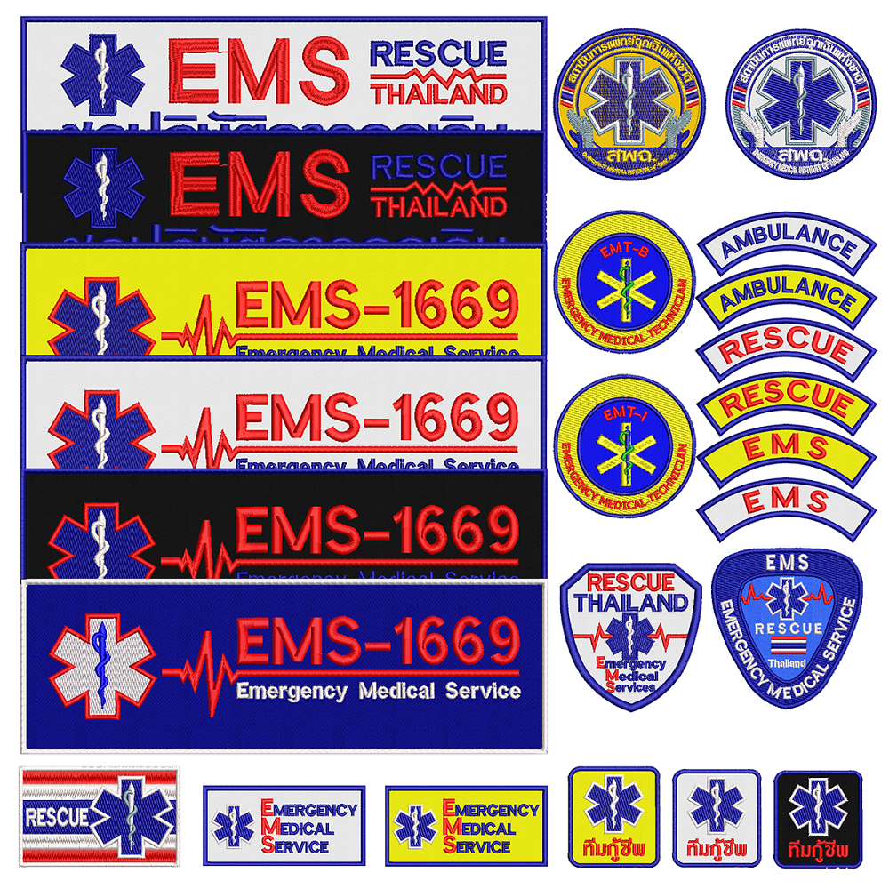 อาร์มปัก เครื่องหมายตรา สพฉ. กู้ชีพกู้ภัย EMS อาร์มติดเสื้อ ตัวรีดติดเสื้อ อาร์มตีนตุ๊กแก เครื่องแบบ
