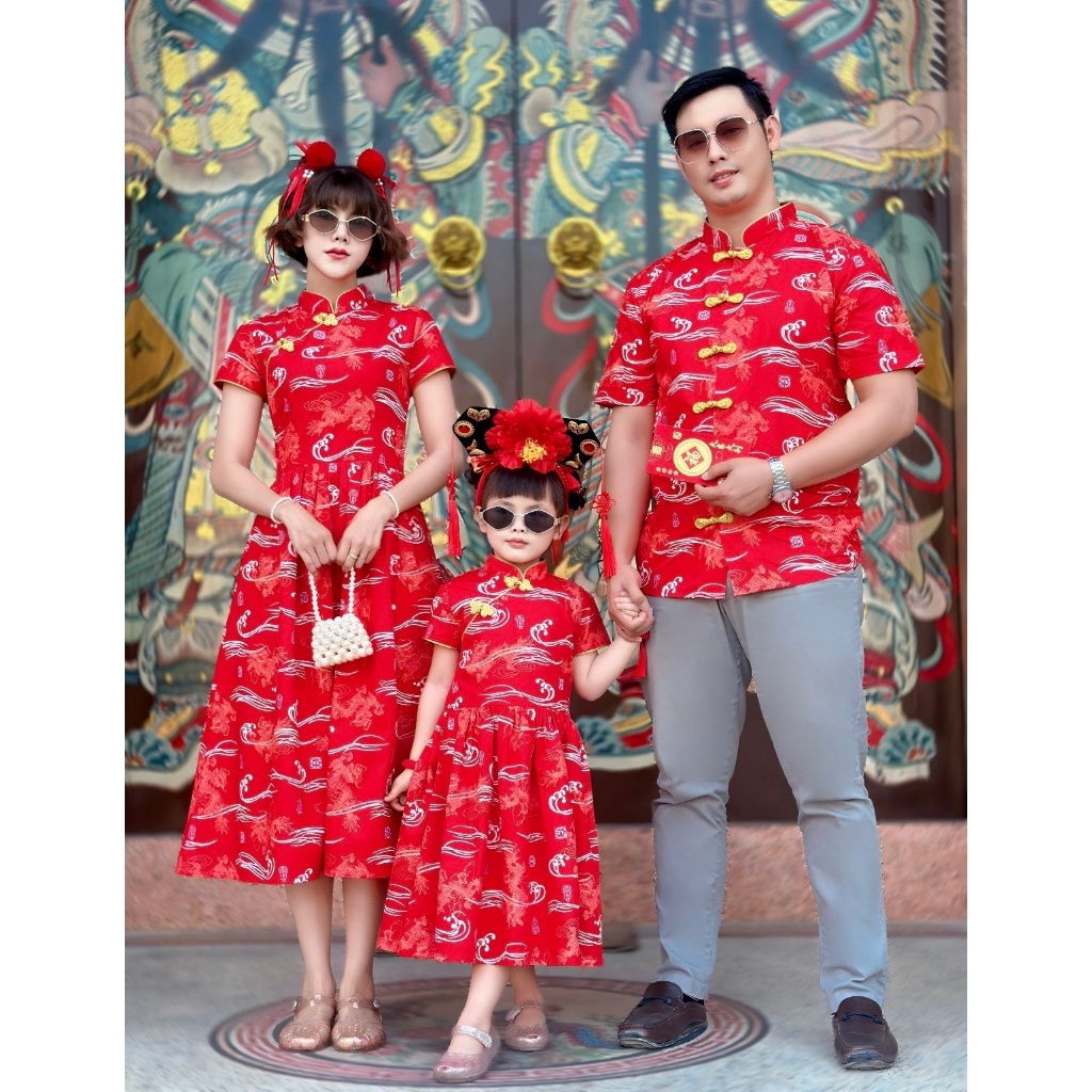 ชุดจีน ชุดแม่ลูก Chinese Chun Lee เดรสชุดตรุษจีน ชุดจีนสวย มังกร สีแดง ชุดครอบครัว ชุดจีนยาว