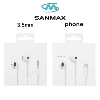SANMAX หูฟัง 3.5mm ไมโครโฟนในตัว เสียงที่ชัดเจน เหมาะสำหรับ i5 i6 i7 i8 x xr i11 i12 i13 i14pro max se ต้องใช้บลูทูธ