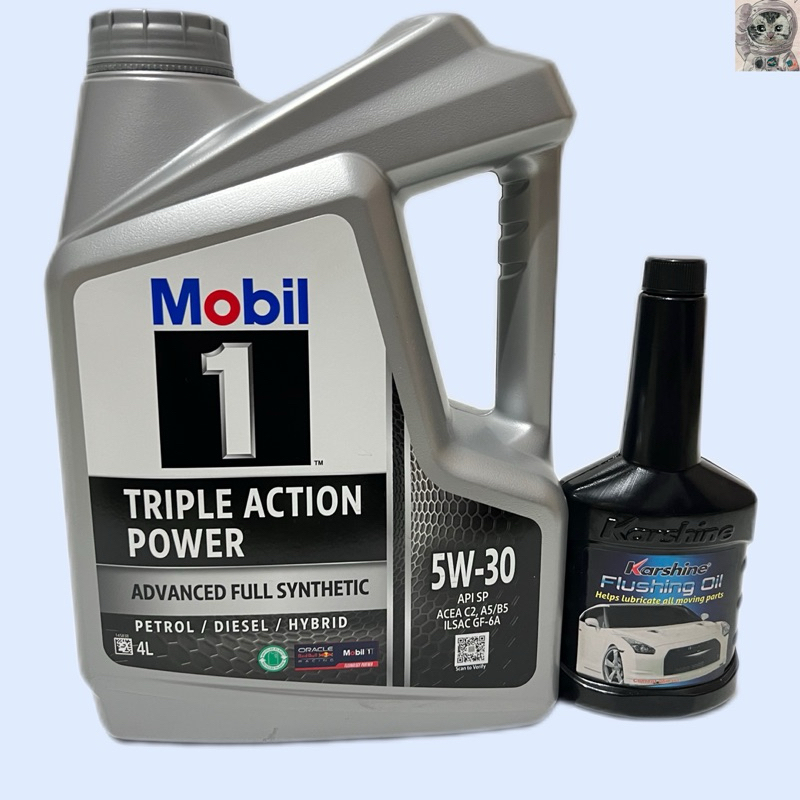 น้ำมันเครื่องสังเคราะห์ Mobil1 5W-30 Triple Action Power โมบิล5W-30+ ฟรัชชิ่ง ( ใช้ได้ทั้ง เบนซิน/ดีเซล/ไฮบริด )
