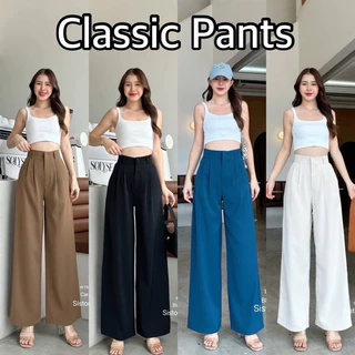 Acasey กางเกงขายาวผู้หญิง กระบอกใหญ่ ทรงClassic pants เอวสูงปรี๊ด (ผ้าลิลลี่ พรีเมียร์) ป้ายsis