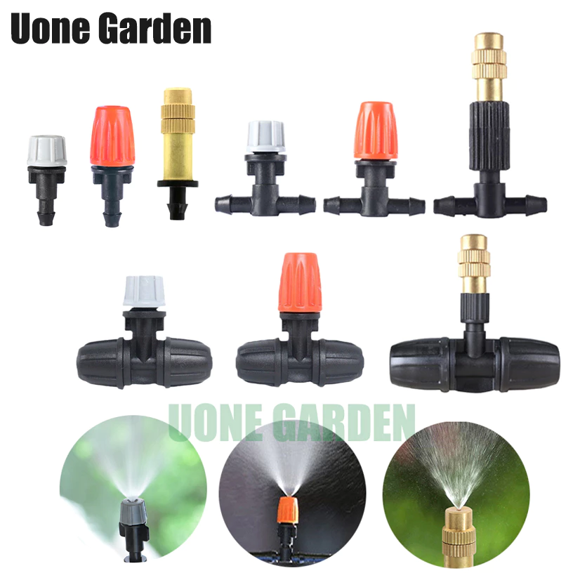 Uone Garden  หัวพ่นหมอก หัวพ่นละอองน้ำ 4/7.5/7มม หัวพ่นหมอกสีส้มแบบปรับ ทองเหลือง พร้อมข้อต่อสามทาง - รูปที่ 1