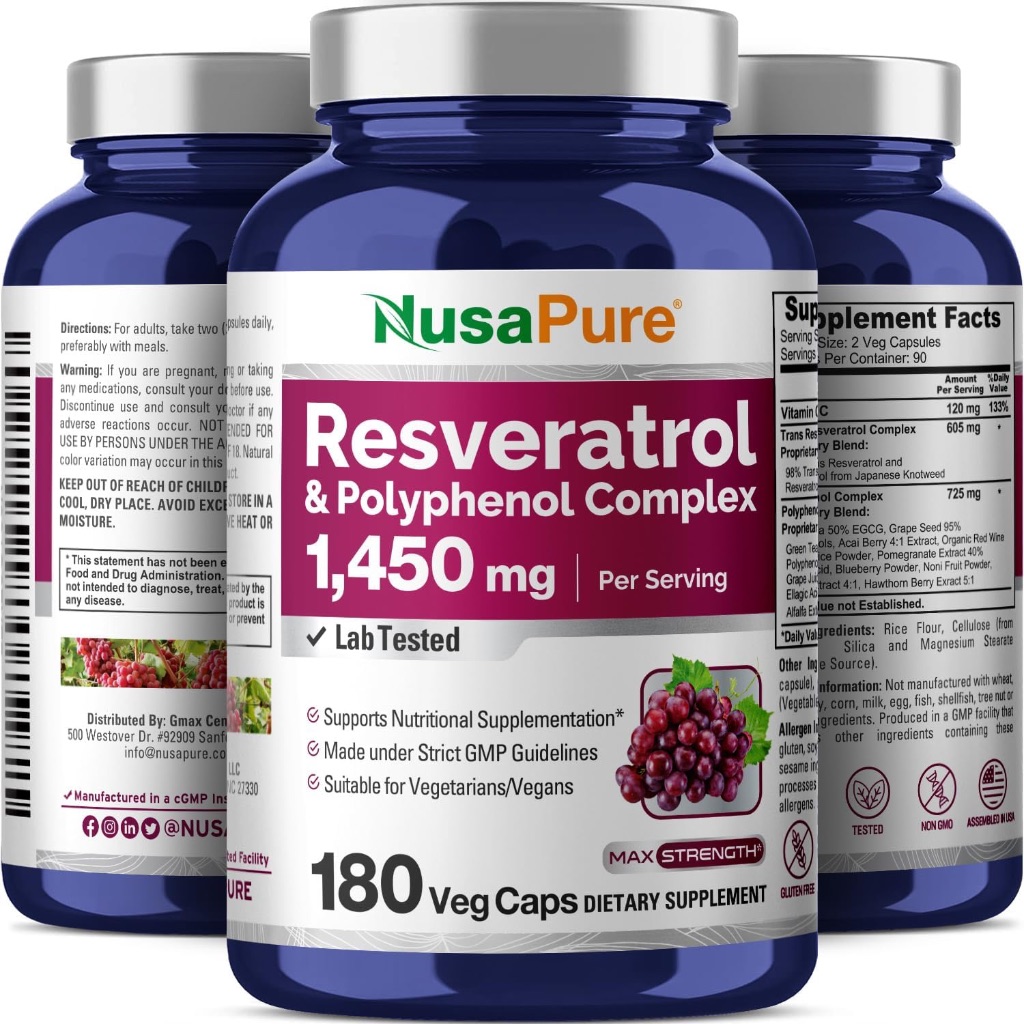 พร้อมส่ง NusaPure Resveratrol & Polyphenol Complex 1450mg 180 Vegetarian Capsules ราคา ถูกที่สุด ดีลบีเคเค แกลเลอรีภาพที่ 4