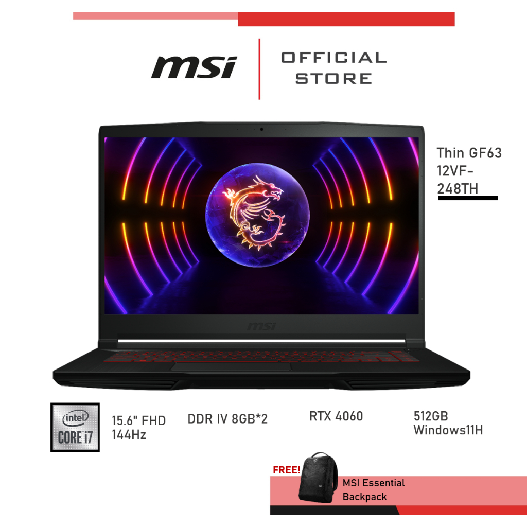 MSI Thin GF63 12VF-248TH (i7,15.6",RTX 4060, GDDR6 8GB) Notebook, Laptop (โน้ตบุ๊ค)