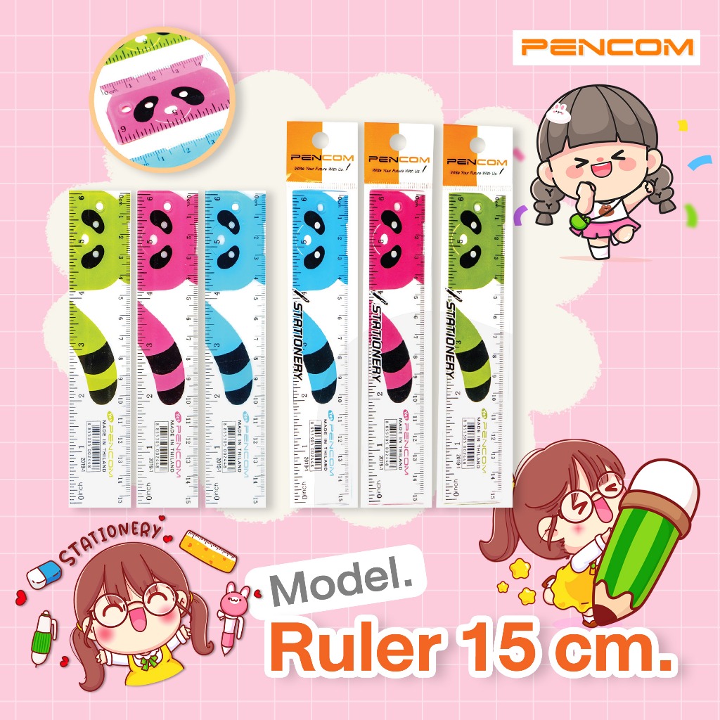 Pencom  Ruler 15 cm. Cartoon ไม้บรรทัด 15 ซม. การ์ตูน(รับใบเสร็จรบกวนแจ้งในหมายเหตุ)