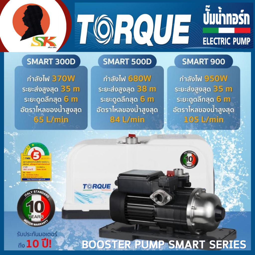 TORQUE ปั๊มน้ำออโต้ ท่อเข้า-ออก 1 นิ้ว กำลัง 370-950 วัตต์ รุ่น Booster Pump Smart Series