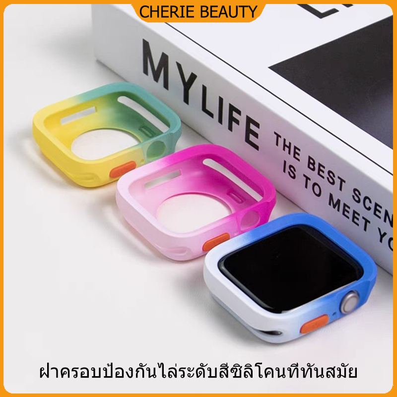 เคสซิลิโคนTPUสำหรับApple Watch S98 7 6 5 4SE 3 2 1 Smart Watchสีไล่ระดับสีนุ่ม40mm49mm45mm44mm41mm