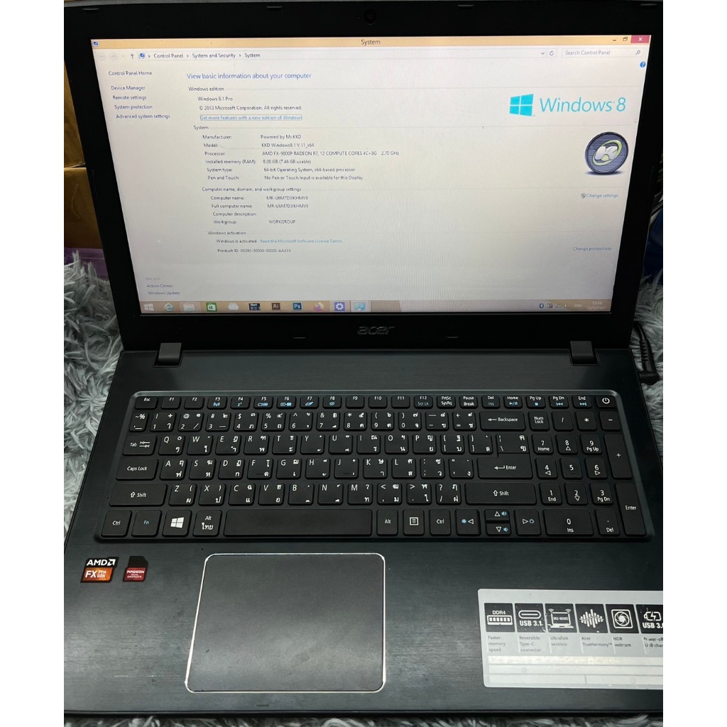 NoteBook Acer Aspire E5-553 Series สเปก AMD FX-9800P Ram 8 GB HDD 1 TB หน้าจอ 15.6 นิ้ว มือสอง