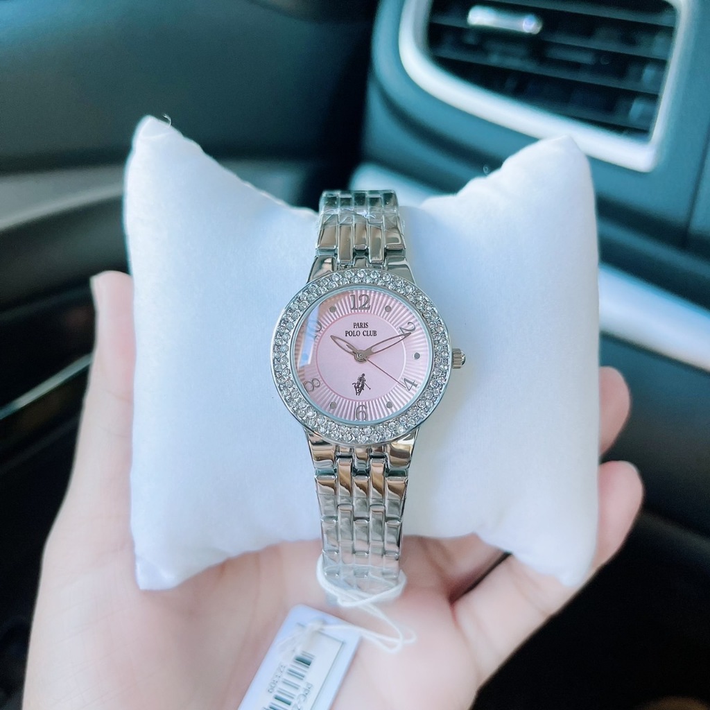 นาฬิกาข้อมือผู้หญิง สายสแตนเลส สีชมพู Polo Watch ควอตซ์/ประกันศูนย์1ปี/ของแท้รับประกัน/กล่องแบรนด์/ป้าย/ใบประกันจากshop