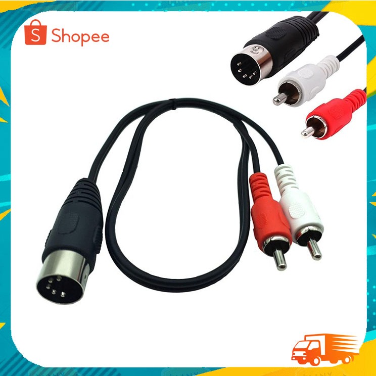 DIN 5 Pin to RCA Cable,Qaoquda 20 Inch 5-Pin Din Male Plug to 2 RCA Male