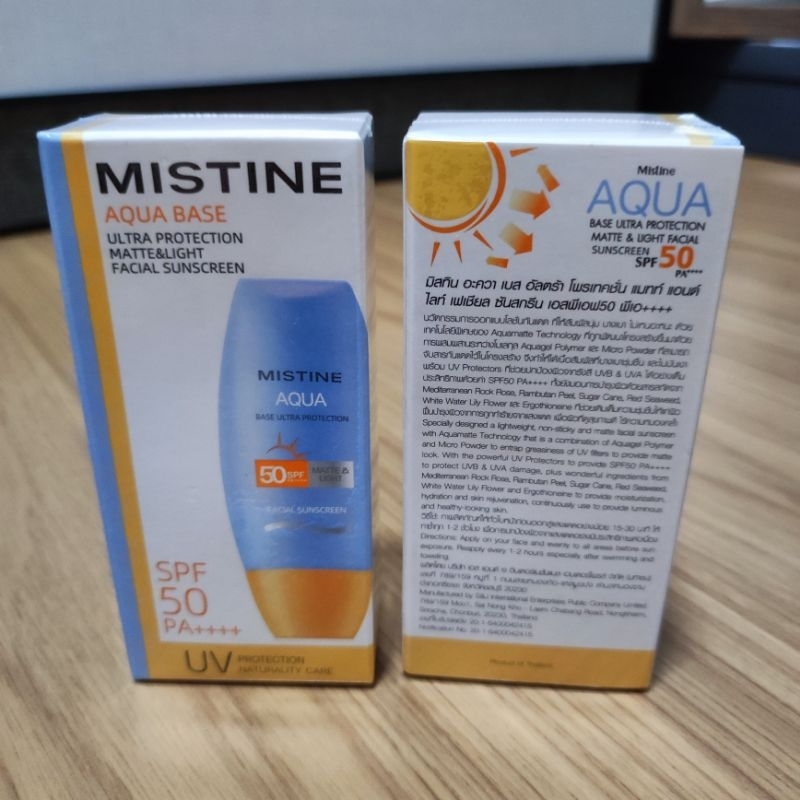 MISTINE Aqua Base Ultra Protection Matte &amp; Light Facial Sunscreen Pro SPF50+ PA++++ 40ml 