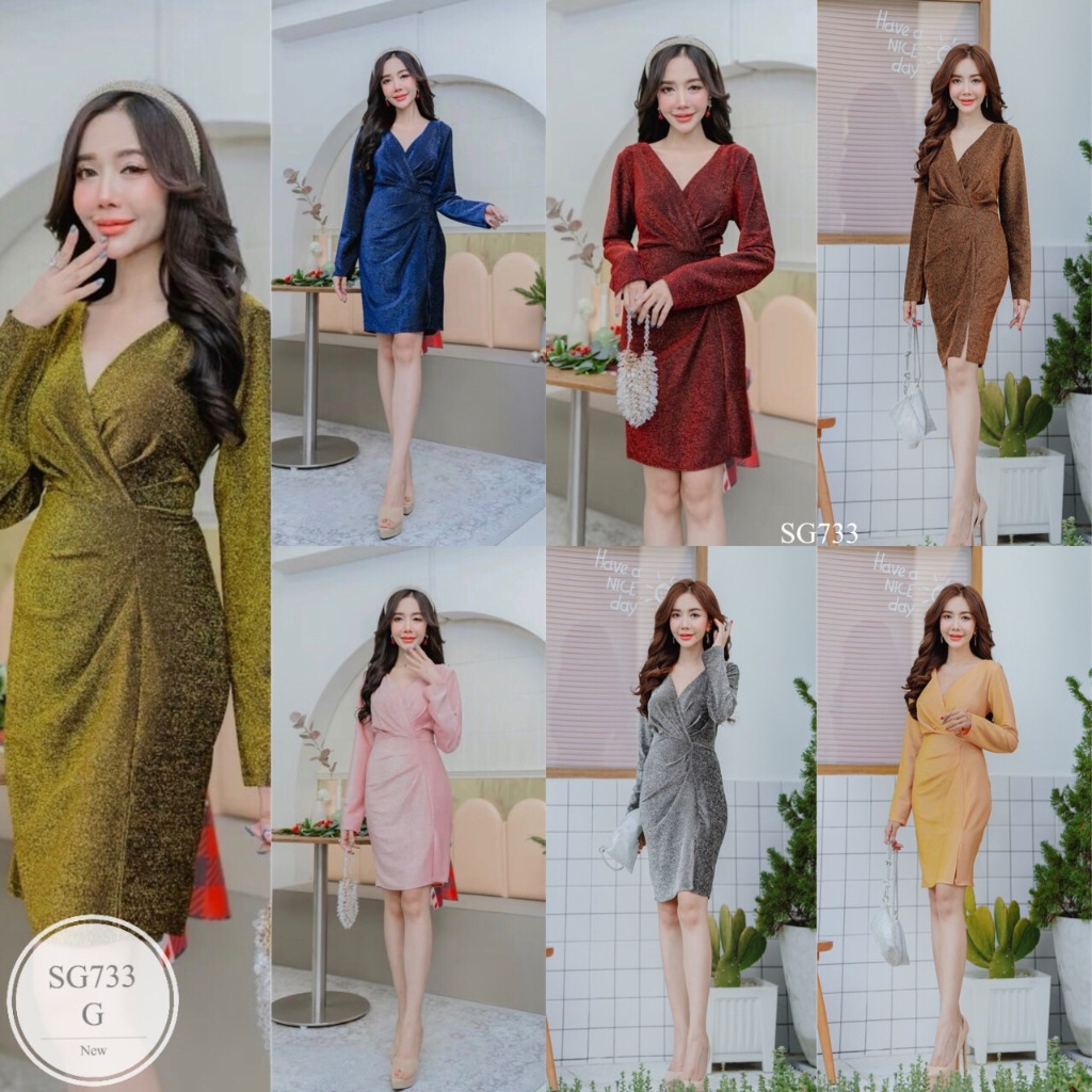 ES733 ชุดออกงานอกป้ายเรียบหรู #ชุดราตรี มีซิปหลัง งานสวย ฟรีไซส์ #สาวอวบ ใส่ได้