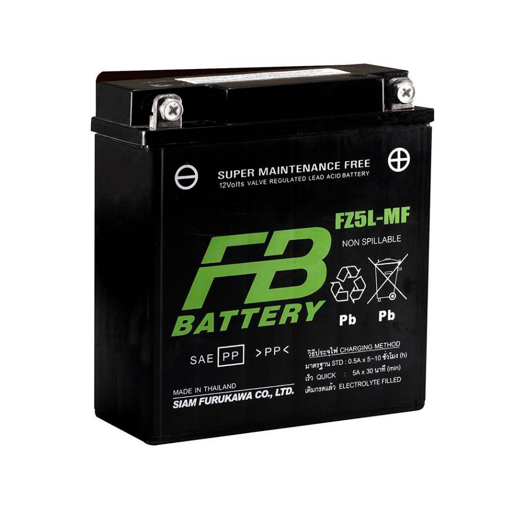 แบตเตอรี่มอเตอร์ไซค์ แบบแห้ง แบตแท้จาก FB ยี่ห้อ FB BATTERY รุ่น FZ5L-mf (12V 5AH)