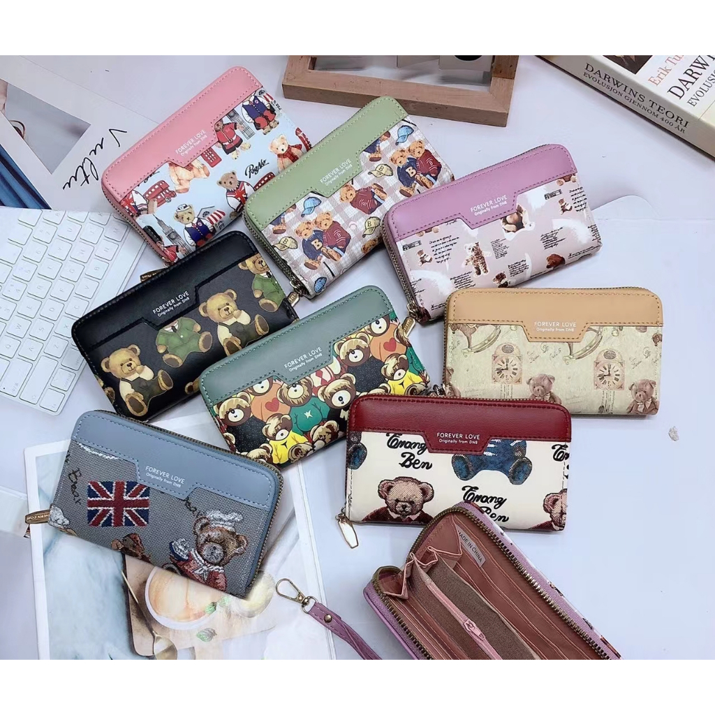 DD061#กระเป๋าสตางค์ใบกลางมีช่วงใส่บัตรงทั้งหมด4ช่อง 📌วัดสุด:หนังPU รุ่นใหม่มีสายคล้องมือทุกใบค่ะ