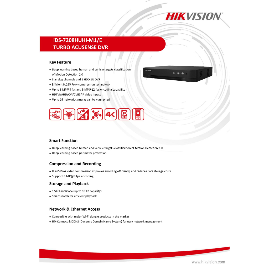 Hikvision ชุดกล้องวงจรปิด 8ตัว 3K ColorVu Smart hybrid light ภาพคมชัด มีเสียงในตัว 5ล้านพิกเซล DS-2CE10KF0T-LFS รุ่นใหม่