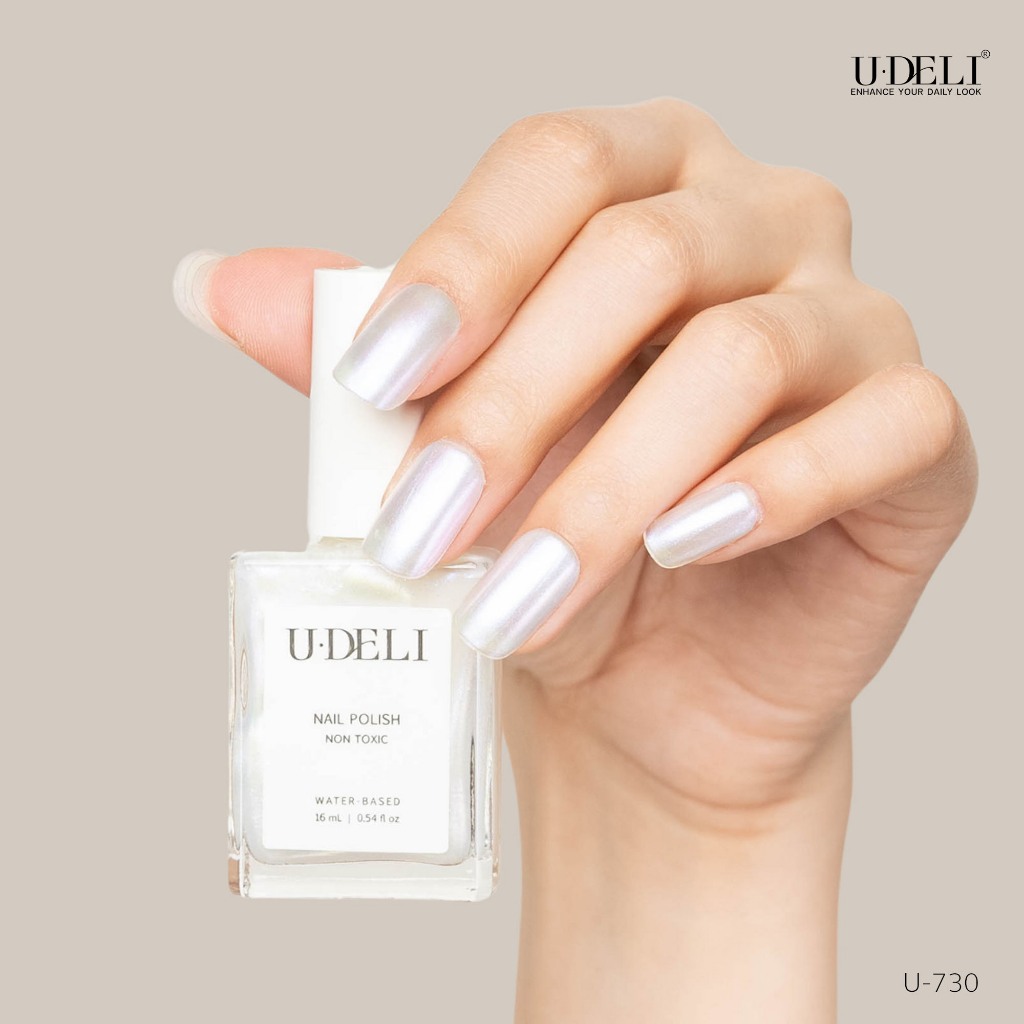 สีมุกประกายชิมเมอร์ U-DELI U-728 (ไม่อบ) สีทาเล็บกึ่งเจล Mermaid Shimmer Pearl Vegan ประกายมุก