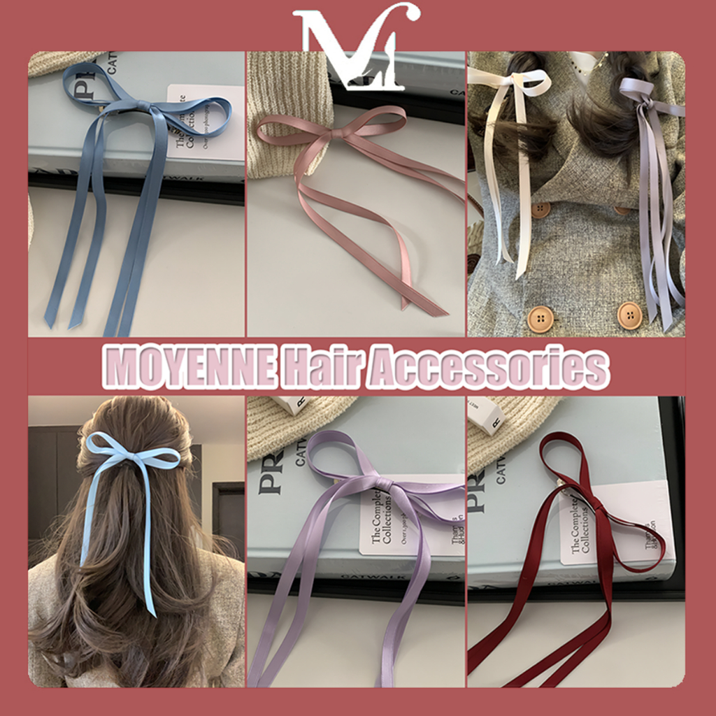 MOYENNE ยางรัดผม ผ้าเรียบคุณภาพสูง ริบบิ้น เครื่องประดับผมที่ทันสมัย หนังยางมัดผมผมหางม้า 7สีให้เลือก