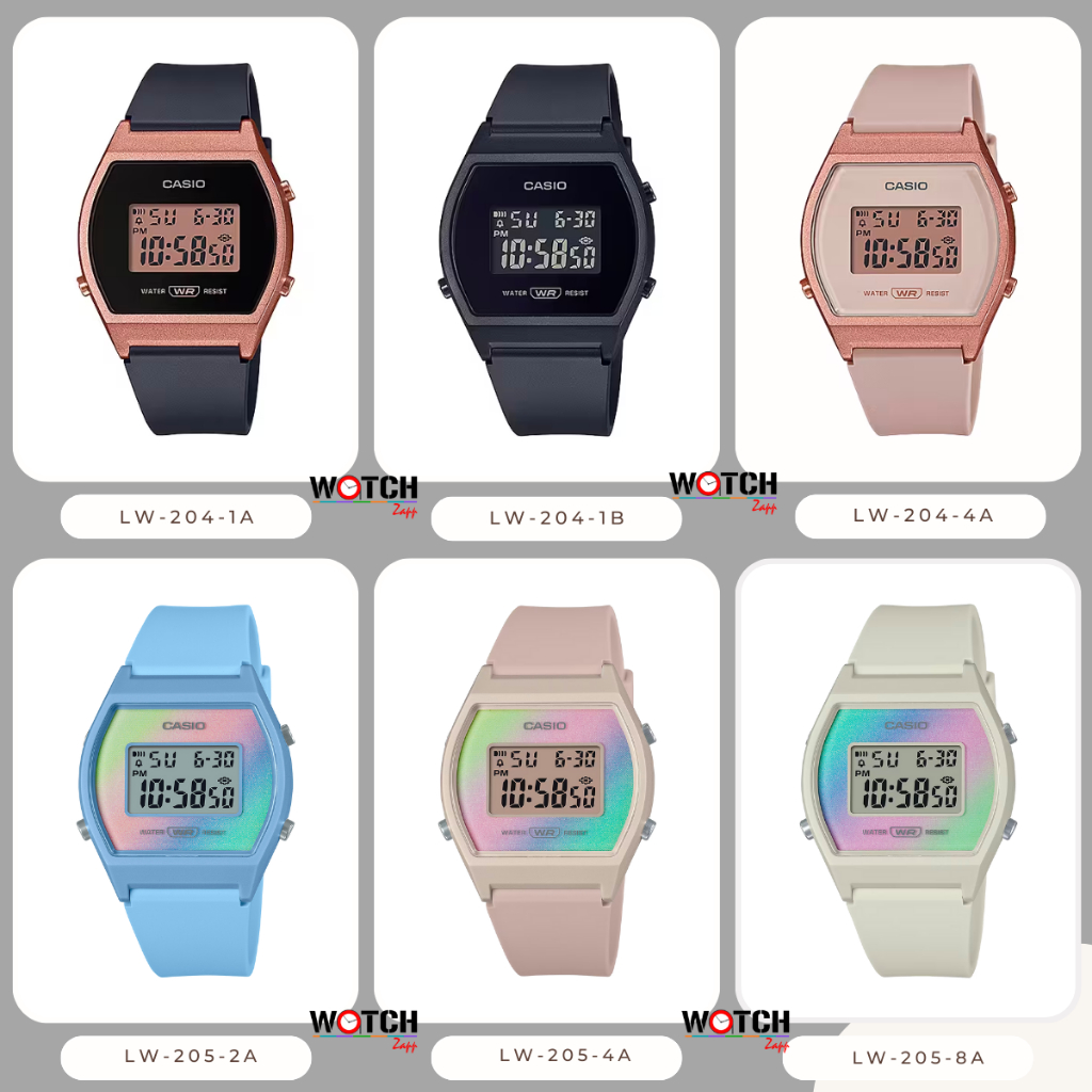 นาฬิกาข้อมือ ผู้หญิง Casio Standard Digital LW-204 LW-205 Series LW-204-1A LW-204-1B LW-204-4A LW-20