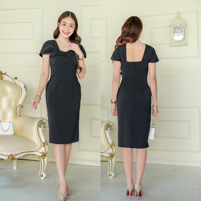 VG3108  ดีไซส์อกทวิส ปิดบ่า/เปิดบ่า ชุดทำงาน ชุดออกงาน เดรสแฟชั่น เดรสน่ารัก [LUXURY707]